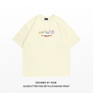 Cotton Short Sleeve T-Shirt Women Summer Cute Cat Loose Top Female College Style Sweet Print round Neck Regular Length Shirt