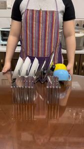 อุปกรณ์ที่วางฝาหม้อแบบแห้ง ชั้นวางจาน ที่วางฝาหม้อ เก็บฝาหม้อให้เป็นระเบียบ ปรับความยาวได้เพื่อให้พอดีกับจำนวนฝาหม้อ