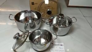 Bộ nồi Inox 430 Cool 3 đáy Fivestar 3 Chiếc Nắp Kính nồi size 16cm 20cm 24cm dùng được mọi bếp gas hồng ngoại bếp từ