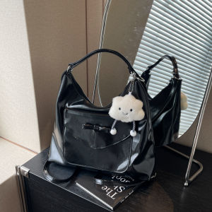 Merria High Capacity Tote Bag: Double Root Shoulder Strap Cover Type Bucket Shape Youth Casual Scenario Pure Color Pattern