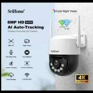 SriHome | Srihome 8MP 4K WiFi PTZ Camera Smart Color Night Vision IP66 Outdoor Security 360° Coverage Smart Auto Tracking SH072