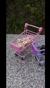1 Pcs Creative 1:48 Mini Supermarket Shopping Trolley Cart Desktop Model Toy For Children Home Decoration Miniature Toy