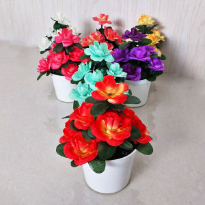 Azgalery PBP107 / Tanaman Hias Mawar Pot Bunga Plastik Pajangan Imitasi Mini Artificial Rose Flower Ornamen Hiasan Dekorasi Meja Ruangan Rumah / COD