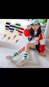 Set 3 đôi tất len cao cổ bé trai bé gái chất co giãn họa tiết tối giản số 123 Sành điệu