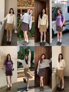 Classic High Waist Mini A-Line Skirt Womens Spring Summer New Pure Color Versatile Short Skirt Commute Cotton Standard Fit