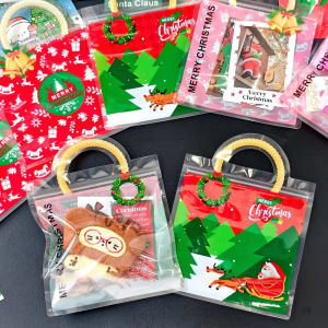 【Hibeautylife】 20/10 unit krismas Candy Cookie Bags Self-sealing Snacks Tote Bag Handbags Xmas parti hiasan hadiah pembungkusan kantung bekalan