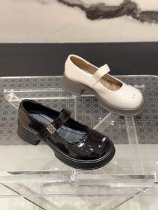 Mary Jane Womens Shoes Genuine Leather Spring New Style Japanese Thick Bottom Painted Skin Small Shoe JK Single Metal Letter Shoe