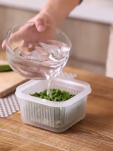 Refrigerator Drain Fresh-Keeping Transparent Plastic Food Storage Box With Cover Food Container Bekas Penyimpan Segar Bawang 葱花保鲜沥水盒