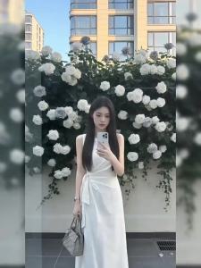 NIUVIES | Đầm Maxi Trắng Dây Đai eo Mới Mùa Hè