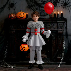 Scary Movie Clown Costume Boys Killer Tops With Pants For Children Kids Joker Halloween Role-Play Party Carnival Dress Up Outfit