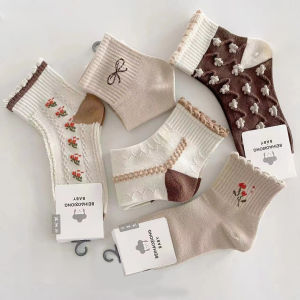 HIPPOLAND (5 Pasang) Kaos Kaki Bayi Pendek Karakter Kaos Kaki Anak Laki laki Motif Kelinci Pita Bunga 378-379
