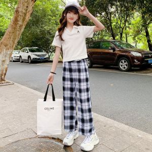 S01-09 Setelan baju polo anak dan celana panjang katun motif import