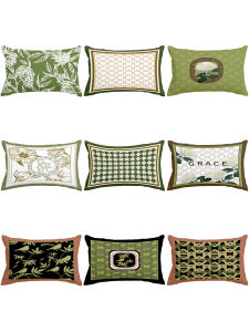 American Style Luxury Green Retro Plush Pillow Home Studio Car Decorative Cushion Long Rectangle Soft Short Fur Plant Pattern