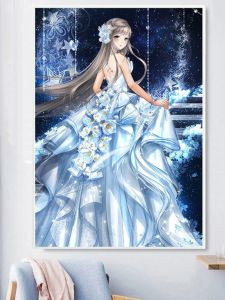 Full Diamond Embroidery Blue Wedding Dress Girls Bedroom Simple Cartoon Modern Style Home Fabric Cross Stitch without Frame