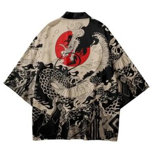 Japanese Style Anime Dragon Print Cosplay Haori Yukata Top Adult Traditional Samurai Loose Summer Kimono Cardigan for Men Women