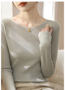 เสื้อชั้นในถักคอวีแขนยาวผ้าขนสัตว์สำหรับผู้หญิง ฤดูใบไม้ร่วง 2024 ใหม่ สีสันสดใส แขนยาว ปกติ ปกติ แขนยาว ปกติ