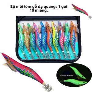 Chiếu Gỗ Tôm Mực Dụ Mồi Câu Cá Nhân Tạo Dễ Dàng Shiner Giả Mồi Cá Bộ Cho Đại Dương Thuyền Bãi Biển Đá Câu Cá