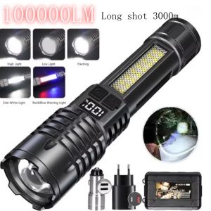 Portable High Power LED Flashlight Powerful TYPE-C Rechargeable COB Flashlight With Side Light Torch For Outdoor Camping Hiking