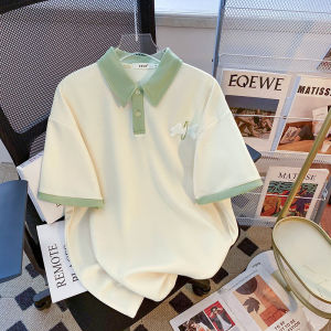 สีเขียว เสื้อโปโลสุนัข Flocking ผู้หญิง เสื้อยืดแขนสั้น ฤดูร้อน สดชื่นสไตล์วิทยาลัยต่อต้านริ้วรอย เรียบง่าย เสื้อท่อนบน Csvq