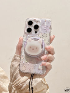 Qiguan Magnetic Absorption Phone Case with Stand Dog Design for iPhone 15 Double Layer Cute Cartoon Korean Style Hard Shell