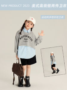 Fashionable Fake Two-Piece Shirt Casual Patchwork Letter Sweatshirt for Girls Spring Autumn New Arrival Childrens Clothing
