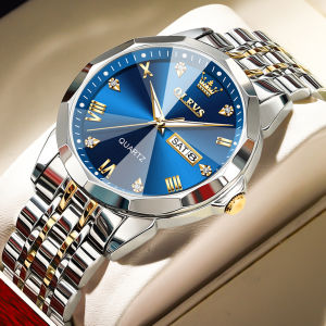 【Mua một tặng một】OLEVS Đồng hồ nam chính hãng Dây đeo bằng thép không gỉ phát sáng Chống thấm nước Lịch