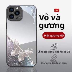 Ốp Lưng Điện Thoại Bằng Kính Toàn Diện Chống Rơi Hình Bướm Cho Apple 16Promax 15Pro 14 13Mini 12/11 8 7Plus 6splus XR XS SE3 Phụ Kiện Điện Thoại Di Động