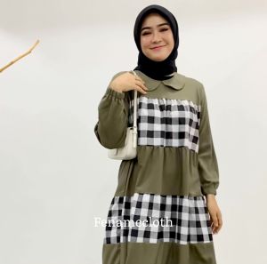 Fashion muslim wanita lebaran Midi dress Kartika lengan panjang terbaru