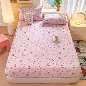 Crayon Shin-chan Kitty Fitted Bedsheet Soft Plaid Mattress Protector Super Single/Queen/King/Super King Elastic Sheets
