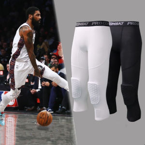 Mens Sports 3/4 Cropped Pants Padded Running Leggings Mens Joggers Elastic Compressions Sweatpant Football Basketball Trousers