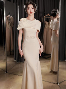 Champagne Color Fish Tail Evening Dress Elegant Ladylike Luxury High End Hostess Dress New 2024 Party Ball Gown Wedding