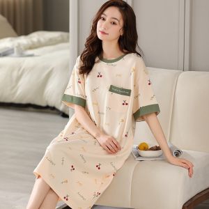 Miiow | Cat Woman Summer Sleep Dress Loose Comfortable Cartoon Print Home Clothes Womens Mid-Length Gown Cool Feeling Nightgown