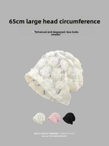 BILLI ZILLY | White Floral Lace Headband Hat Womens Spring Summer Thin Breathable Korean Style Versatile Face Slimming Overhead Chunky Hat