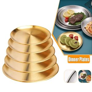 Golden Dining Plate European Style Dinner Plates Serving Dishes Round Plate Cake Tray Western Steak
