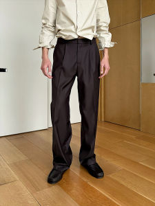 Quần Âu Nam Dáng Rộng Dáng Chữ V Cổ Điển Bằng Lông Cừu Chống Nhăn Phong Cách Ý Trendywu Mùa Xuân 2025 Quần Dài Màu Trơn