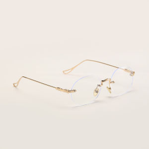 Fashion Small Frame Diamond Transparent Glasses Men Trendy Plain Glasses Business round with Degrees Frameless Myopia Glasses