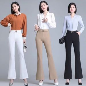 Luckin Store quần cho nữ quần thường ngày cho nữ quần Bộ vest ôm vừa vặn quần xòe eo co giãn quần ống rộng nữ cạp cao