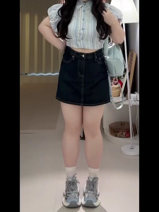 GHAOHES กางเกงกระโปรงยีนส์สาวอวบเอวสูง กระโปรงสาวอวบเก็บพุง ผ้าไม่ยืด Skirt เสื้อผ้า ผู้หญิง 6605