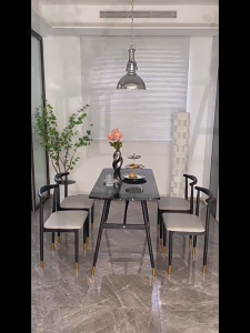 Solid Wood Dining Table Set with Chair 120*60CM Modern Simple Restaurant Dining Table 4 Seater Dining Set with Monoblock Chairs