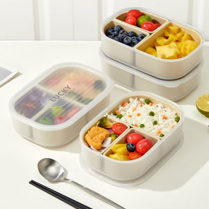 WORTHBUY 3 กริดไมโครเวฟกล่องอาหารกลางวันพลาสติกแบบพกพาที่ถอดออกได้ผลไม้กล่อง Bento STACKABLE อาหารสําหรับโรงเรียนสํานักงาน