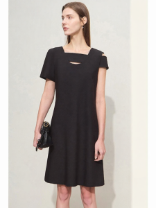 AMII | New Asymmetric Short Sleeve Straight Stretchy A-Line Skirted Dress