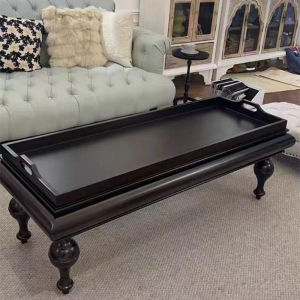 French American Style Solid Wood Retro Small Apartment Black Walnut Tray Tea Table Distressed Log Small Tea Table Customizable