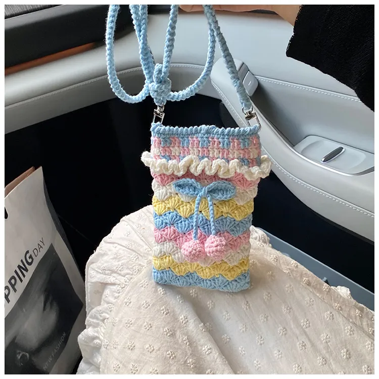 Hand Knitted Crochet Shoulder Crossbody Bag Soft Cotton Lock