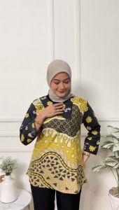 Atasan batik wanita kerah bulat kemeja blouse wanita
