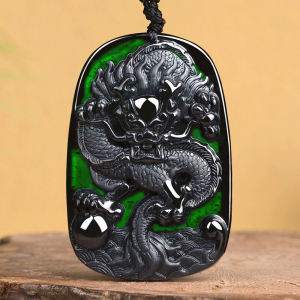 Natural Black Jadeite a Goods Genuine Emerald Assertive Dragon Jade Pendant Ice-like Pendant for Boyfriend Gift Ornament