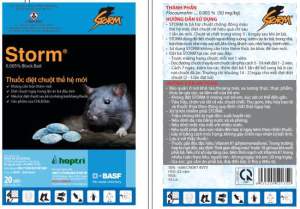 Thuốc diệt chuột Storm dạng hộp 5 gói (20 viên/gói tổng 100 viên) bả sinh học thế hệ mới chứa hoạt chất Flocoumafen 0.005% BASF (Đức)