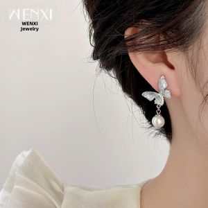 WENXI | Blue Crystal Butterfly Pearl Earrings Summer Style Exclusive Design
