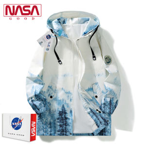 NASA Collaborative Mens Long Coat Jacket with Hood Thickened Fleece Autumn New Style Youth Student Wear Polyester Fabric