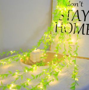 【Hibeautylife】5pcs 2M 20 Lights Battery Style Willow Curtain Lamp String Artificia Leaf Wrought Iron Basket Copper Wire Wedding Party Decor