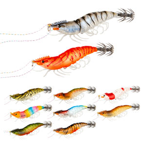 iLure | 10Pcs Luminous Egi Squid Jig Wood Shrimp Lures 10g/8cm Artificial Bait for Cuttlefish Octopus Squid Saltwater Freshwater Fishing